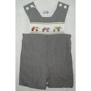 Vintage Hong Kong Romper Orient Express Inc Houndstooth Smocked dump trucks Size